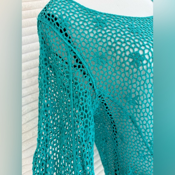Teal Crochet Knit Top/Coverup - Picture 7 of 15